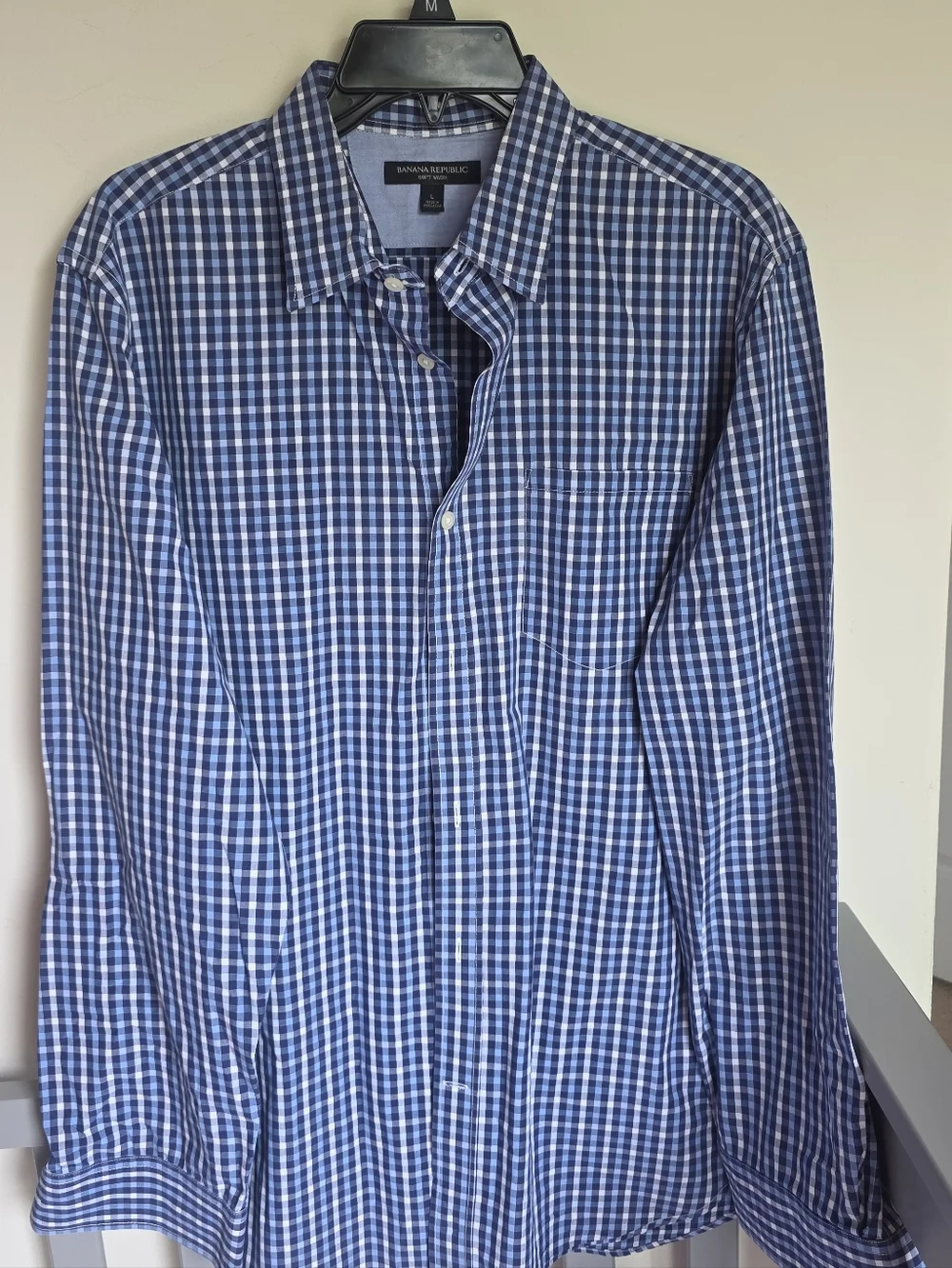 Banana Republic Men's Blue & Purple Plaid Soft Wash Button-Up Shirts Size Large